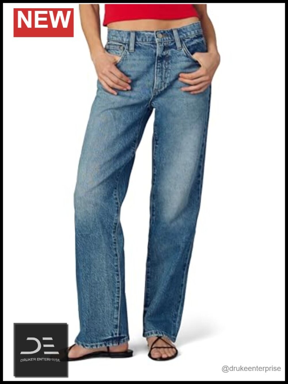 Mid Rise Boyfriend Straight Leg Jeans Cotton Stretch Button Fly